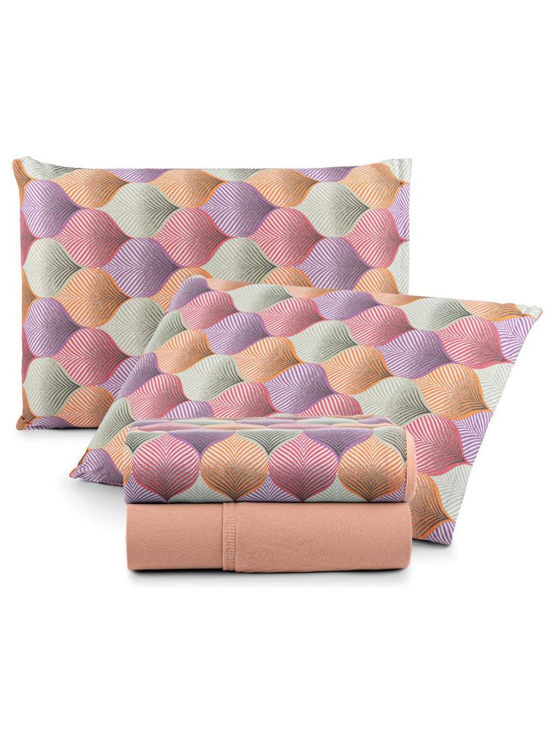 Jogo cama lençol sonnet casal padrão malha estampada 100% algodão 4 peças - mosaico - salmão