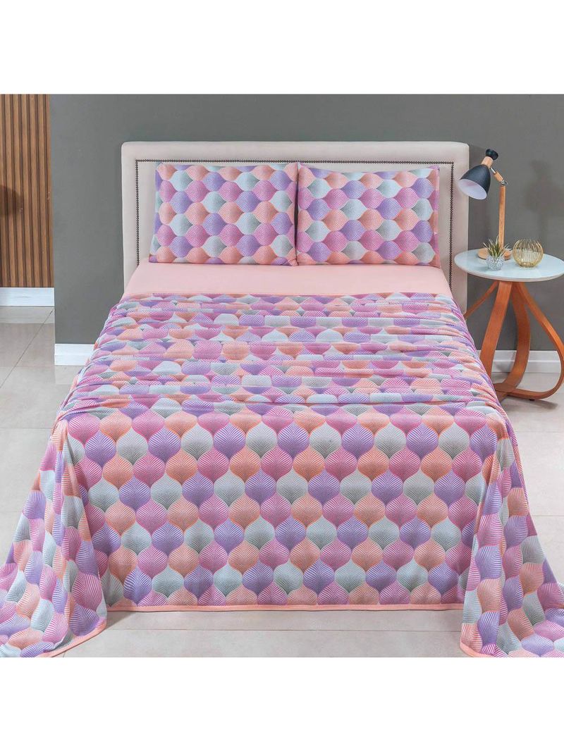 Jogo cama lençol sonnet casal padrão malha estampada 100% algodão 4 peças - mosaico - salmão