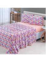 Jogo cama lençol sonnet casal padrão malha estampada 100% algodão 4 peças - mosaico - salmão