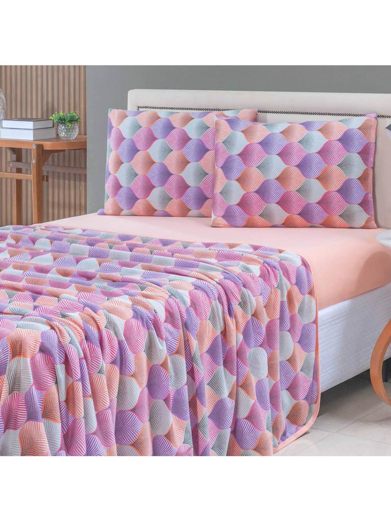Jogo cama lençol sonnet casal padrão malha estampada 100% algodão 4 peças - mosaico - salmão