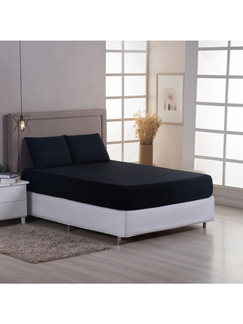 Jogo cama lençol sonnet king malha lisa 100% algodão macio 3 peças - preto