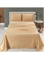 Jogo cama lençol sonnet casal padrão malha lisa 100% algodão macio 4 peças - mostarda
