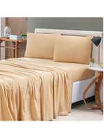 Jogo cama lençol sonnet casal padrão malha lisa 100% algodão macio 4 peças - mostarda