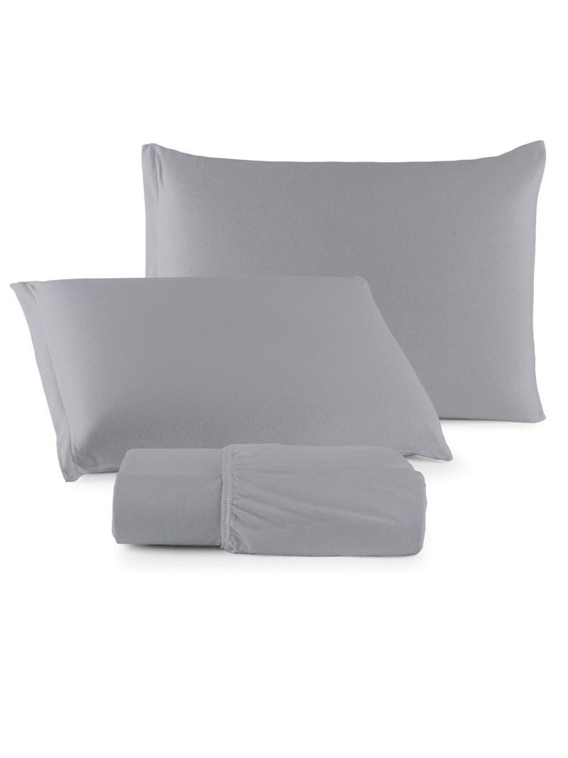 Jogo cama lençol sonnet king malha lisa 100% algodão macio 3 peças - cinza