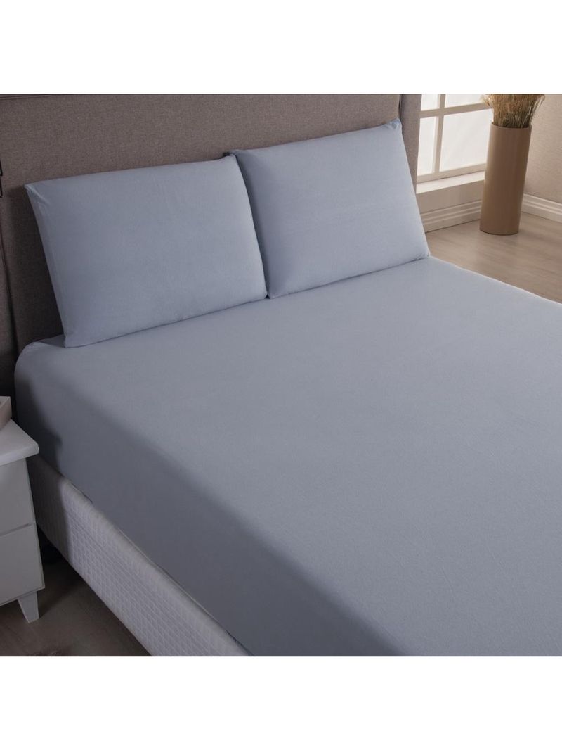 Jogo cama lençol sonnet king malha lisa 100% algodão macio 3 peças - cinza