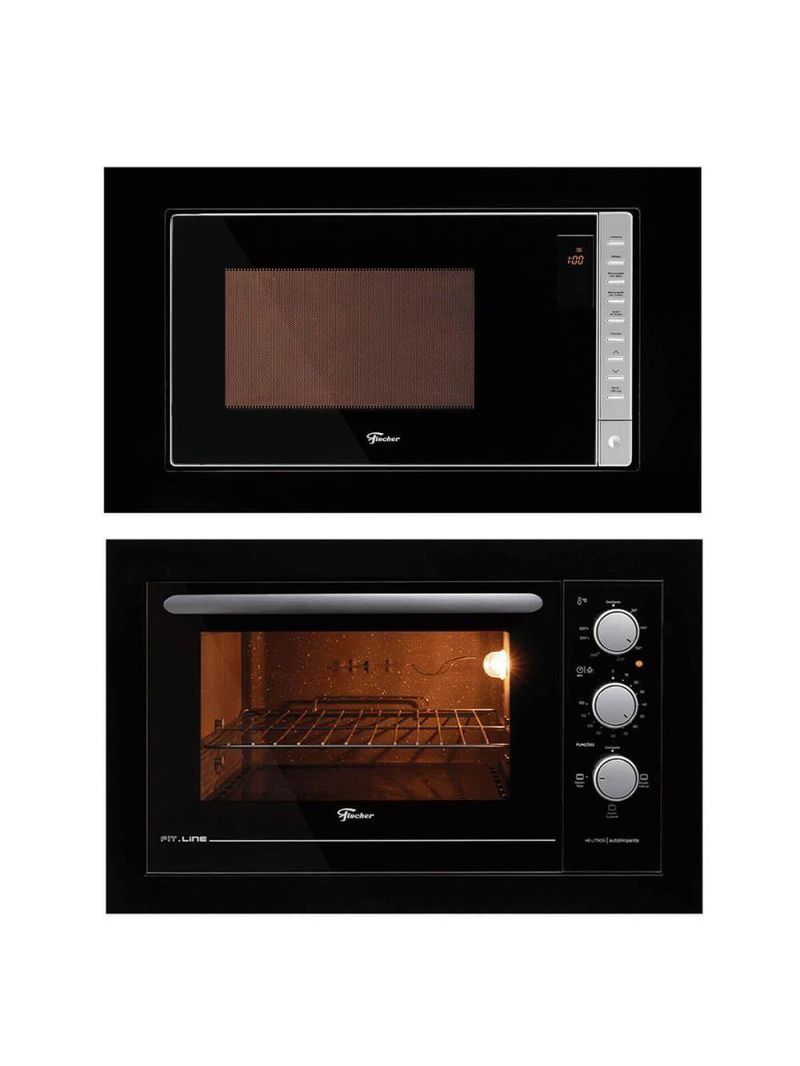 Kit Forno Elétrico 48l + Micro-ondas 25l Fischer Fit Line Embutir Preto 110V