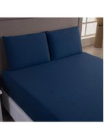 Jogo cama lençol sonnet king malha lisa 100% algodão macio 3 peças - azul marinho