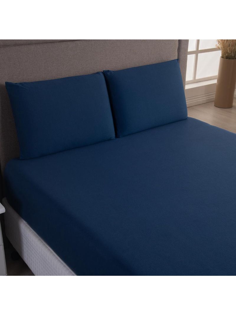 Jogo cama lençol sonnet king malha lisa 100% algodão macio 3 peças - azul marinho