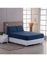 Jogo cama lençol sonnet king malha lisa 100% algodão macio 3 peças - azul marinho