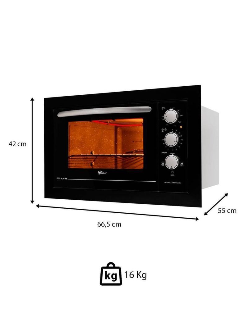 Kit Forno Elétrico 48l + Micro-ondas 25l Fischer Fit Line Embutir Preto 110V