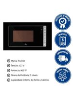 Kit Forno Elétrico 48l + Micro-ondas 25l Fischer Fit Line Embutir Preto 110V