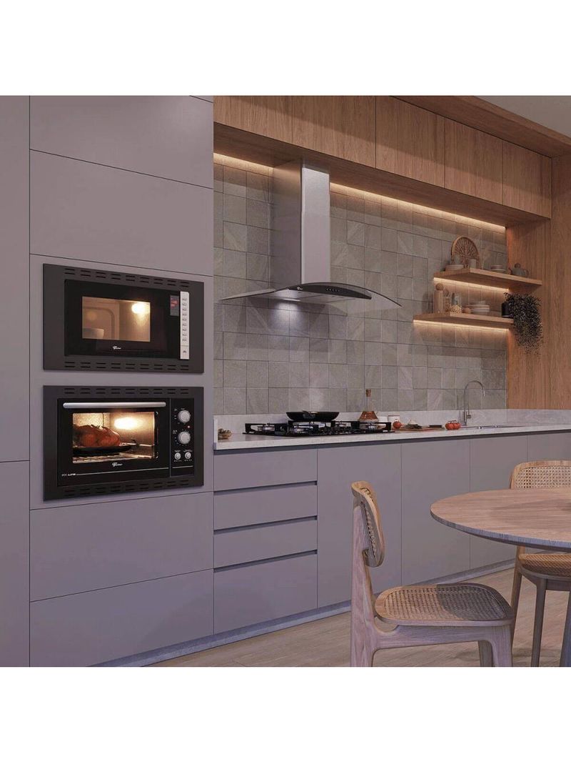 Kit Forno Elétrico 48l + Micro-ondas 25l Fischer Fit Line Embutir Preto 110V