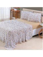 Jogo cama lençol sonnet king malha estampada 100% algodão 4 peças - borboleta - mostarda