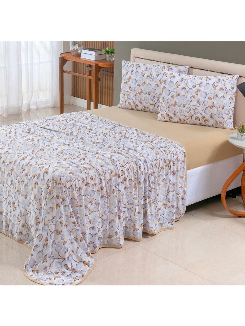 Jogo cama lençol sonnet king malha estampada 100% algodão 4 peças - borboleta - mostarda