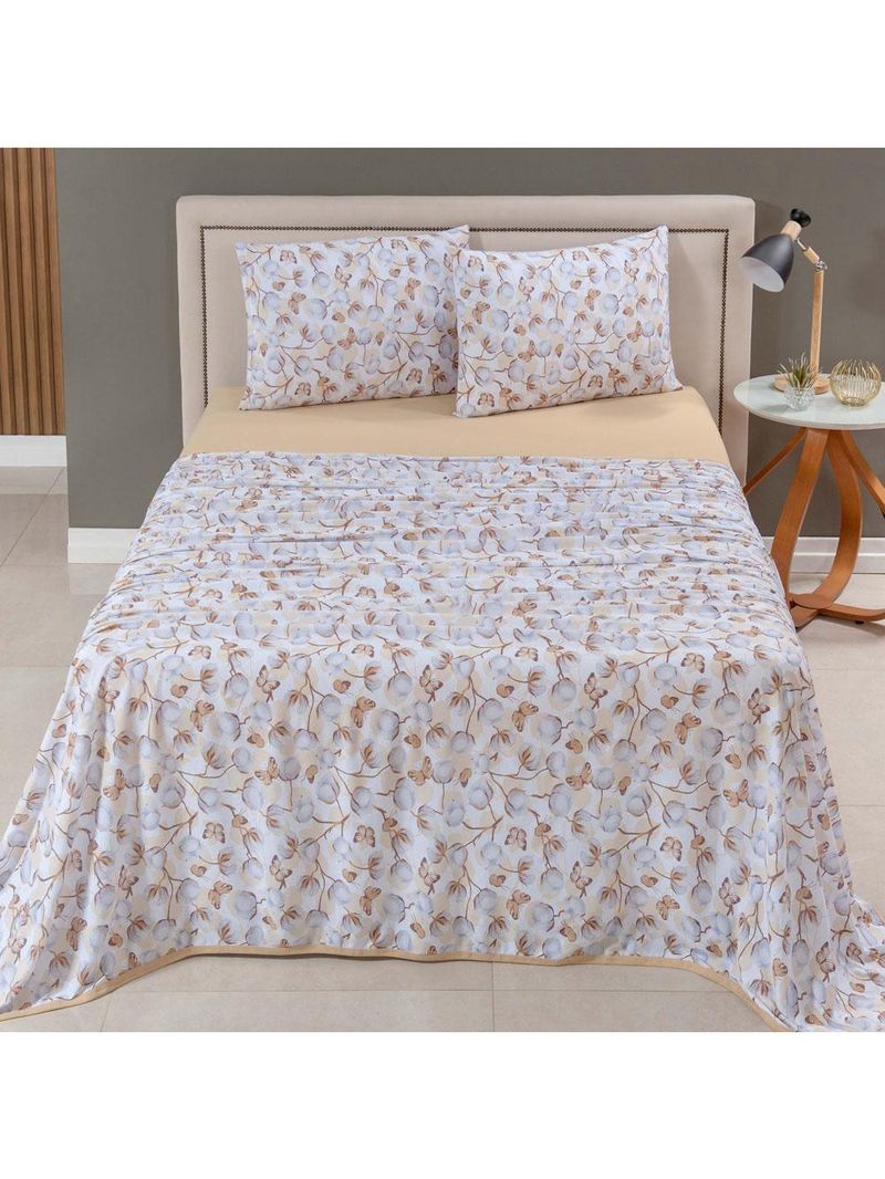 Jogo cama lençol sonnet king malha estampada 100% algodão 4 peças - borboleta - mostarda