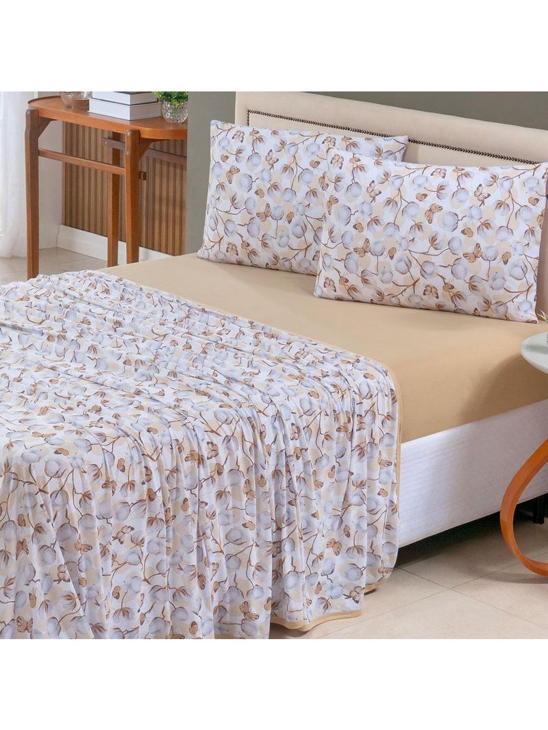 Jogo cama lençol sonnet king malha estampada 100% algodão 4 peças - borboleta - mostarda