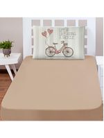 Jogo cama lençol shine solteiro microfibra 180 fios 2 peças - vintage bike bege