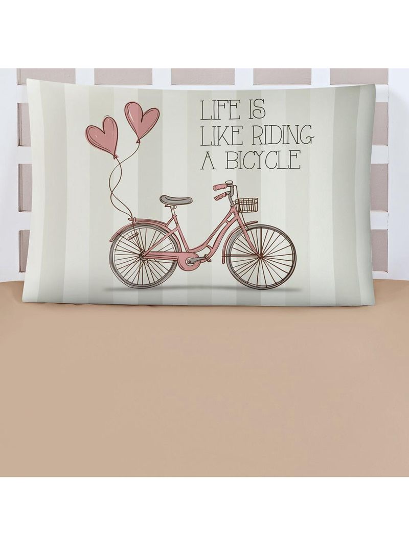 Jogo cama lençol shine solteiro microfibra 180 fios 2 peças - vintage bike bege