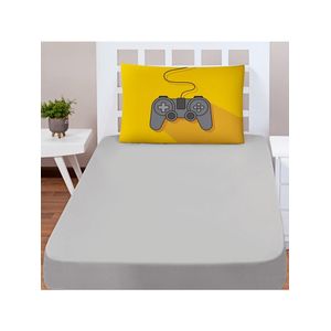 Jogo cama lençol shine solteiro microfibra 180 fios 2 peças - controle game cinza