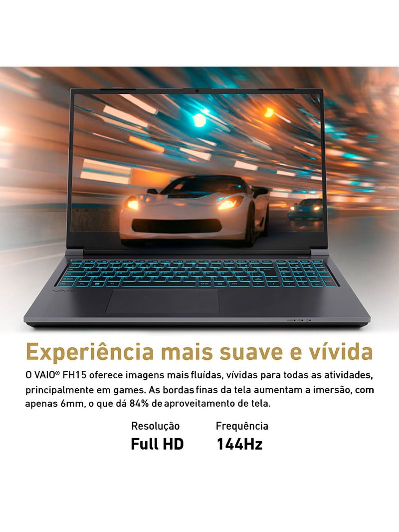 Notebook VAIO FH15 Intel® Core™ i7-13620H Windows 11 Home NVIDIA RTX 4050 32GB RAM 1TB SSD 15,6” Full HD WVA Wi-Fi 6