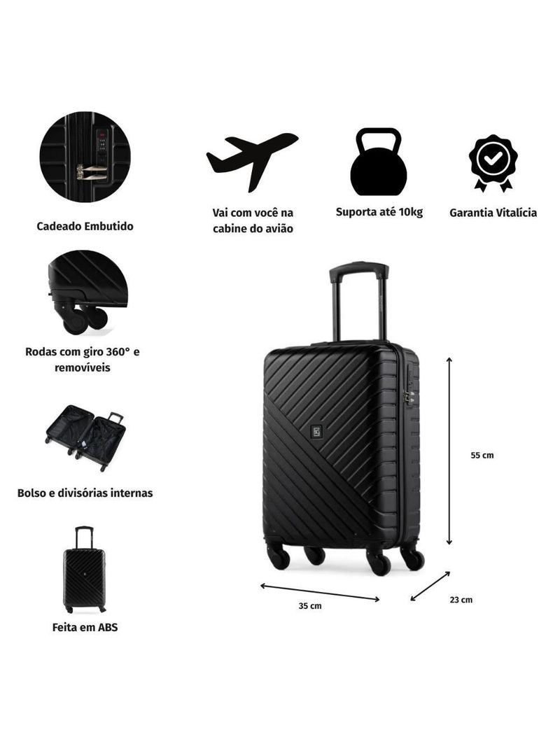 Mala de Bordo ABS 4 rodas Detroit Preta