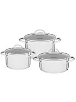 Jogo De Panelas Tramontina Una 3 Peças Em Aço Inox Com Fundo Triplo E Tampas De Vidro 65280070