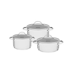 Jogo De Panelas Tramontina Una 3 Peças Em Aço Inox Com Fundo Triplo E Tampas De Vidro 65280070