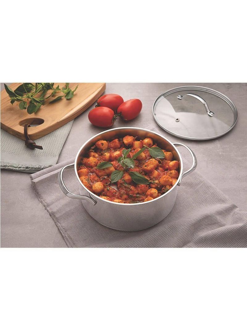 Jogo De Panelas Tramontina Una 3 Peças Em Aço Inox Com Fundo Triplo E Tampas De Vidro 65280070