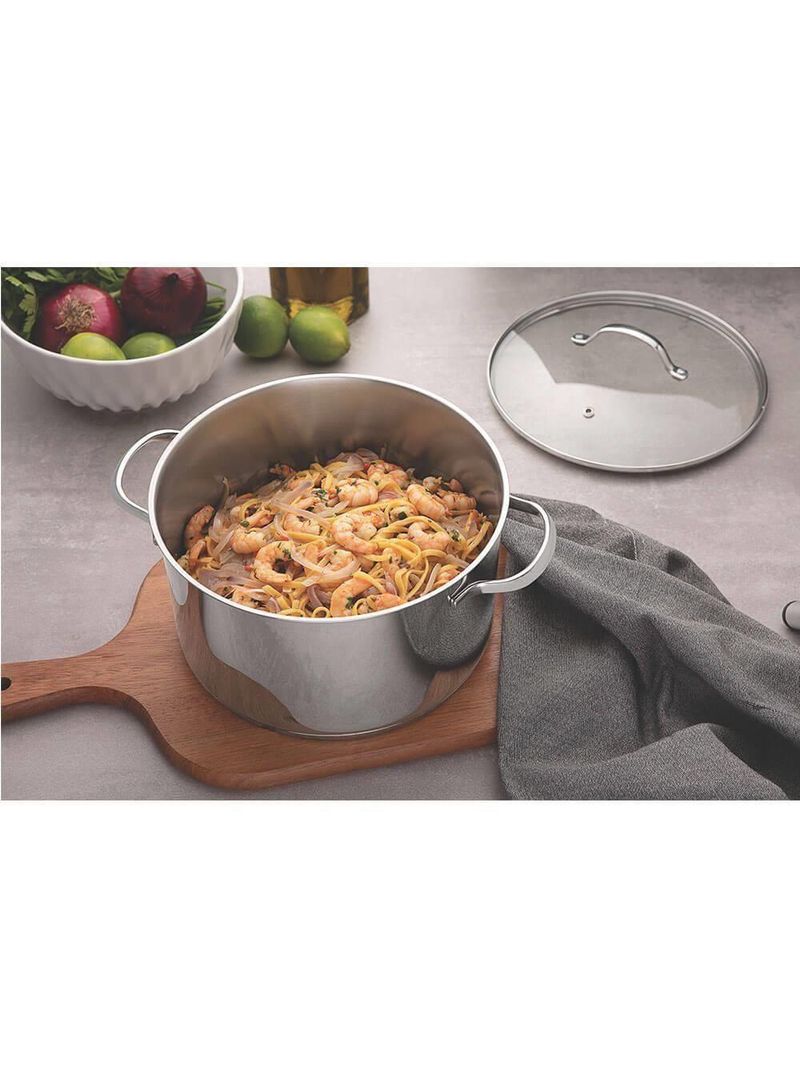 Jogo De Panelas Tramontina Una 3 Peças Em Aço Inox Com Fundo Triplo E Tampas De Vidro 65280070