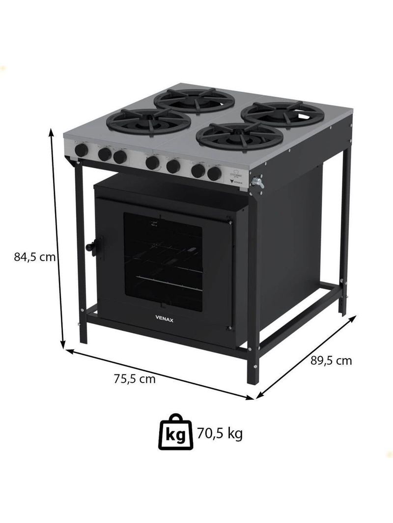 Fogão Industrial Venax Gás 4 Bocas Mesa Em Inox Ffi 430-2 Gourmet 16418