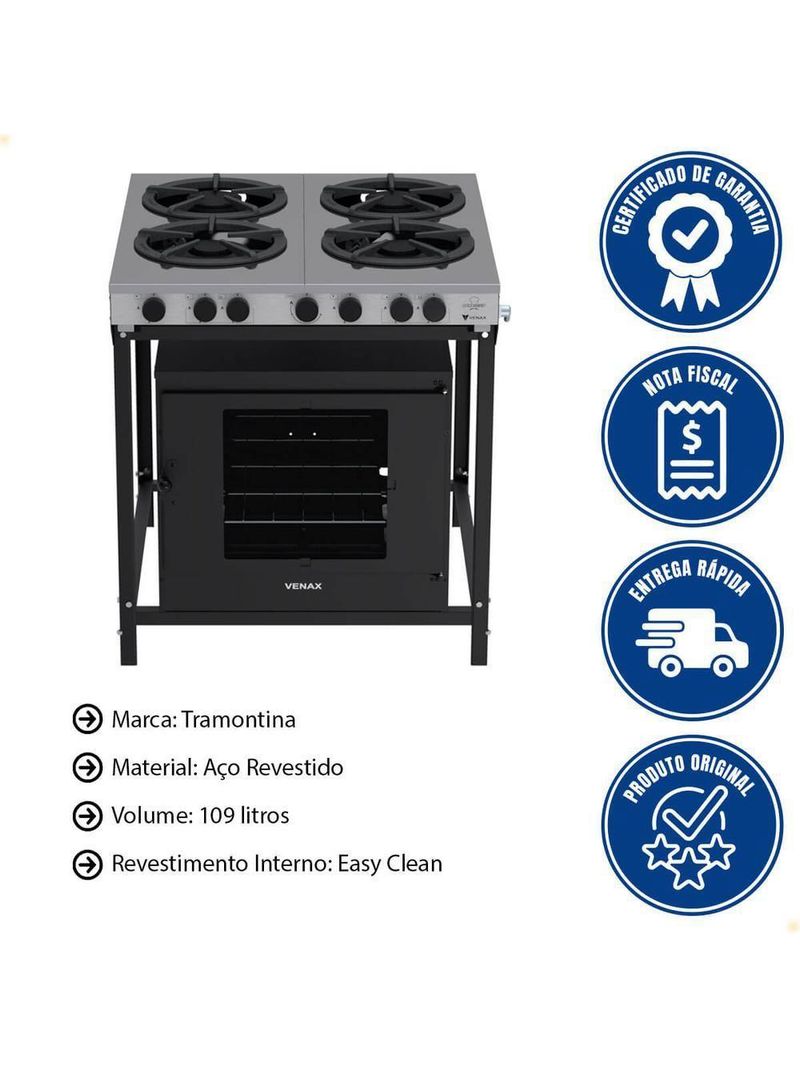 Fogão Industrial Venax Gás 4 Bocas Mesa Em Inox Ffi 430-2 Gourmet 16418