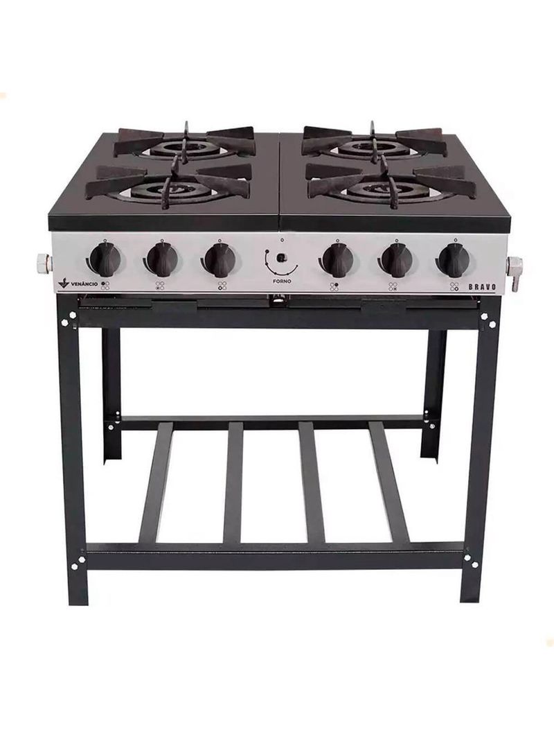 Fogão Industrial Venâncio A Gás Bravo 4 Bocas Cinza Esmaltado Br4b