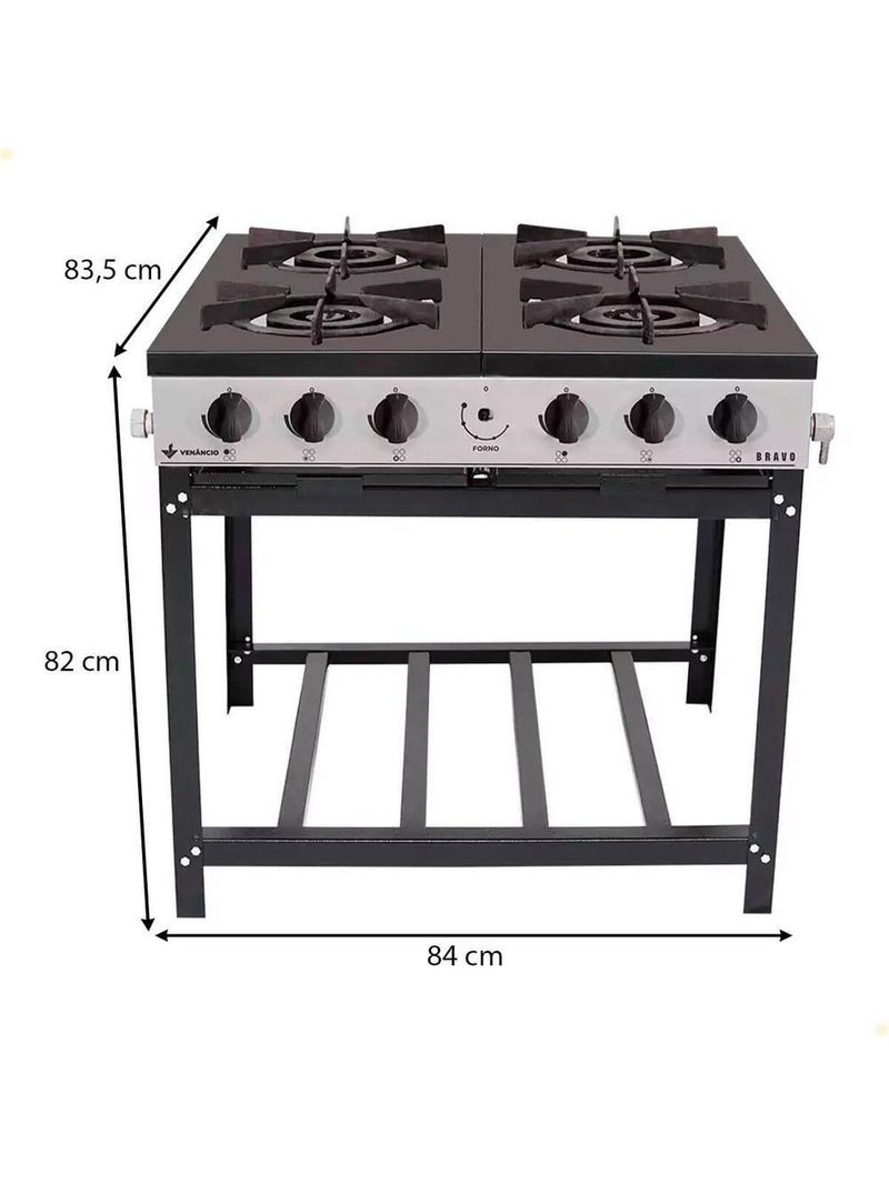 Fogão Industrial Venâncio A Gás Bravo 4 Bocas Cinza Esmaltado Br4b
