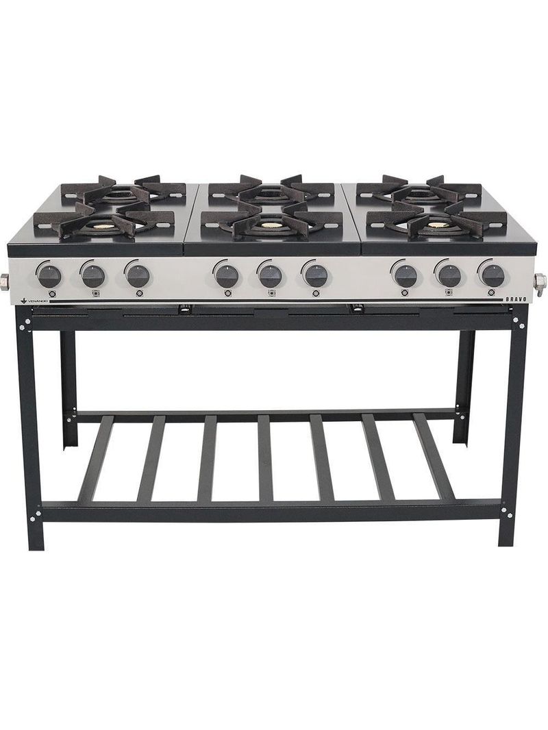 Fogão Industrial 6 Bocas Baixa Pressão Venâncio Linha Bravo Esmaltado Cinza Br6b