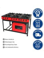 Fogão Industrial Venâncio A Gás Bravo 6 Bocas Com Forno Vermelho Br6bfvm