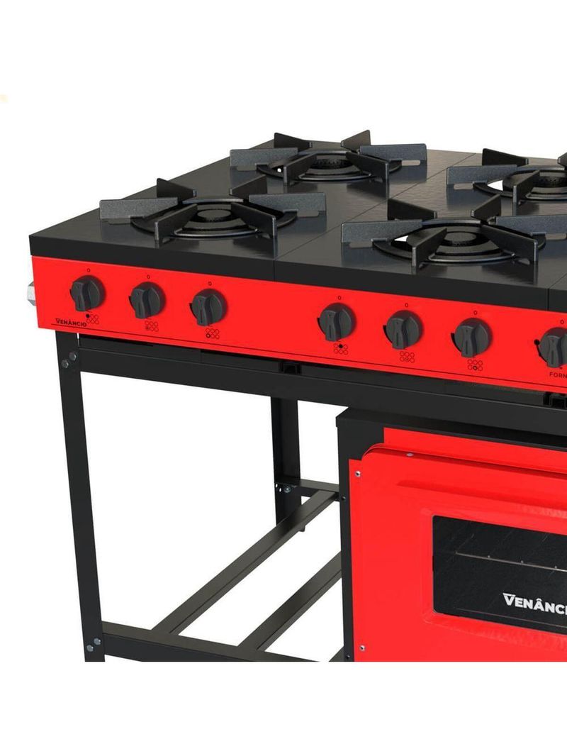 Fogão Industrial Venâncio A Gás Bravo 6 Bocas Com Forno Vermelho Br6bfvm