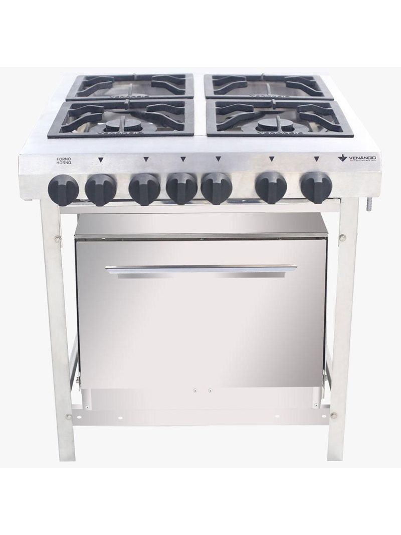 Fogão Industrial Venâncio A Gás Inox Extra 4 Bocas Com Forno Painel Ei4d2f