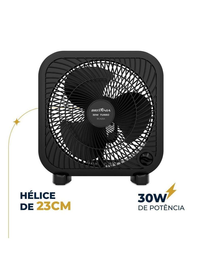 Ventilador circulador de ar britânia bca25a com 3 velocidades e 30w de potência – preto