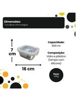 Pote Hermético De Vidro Quadrado 800 Ml Vasilha Com Tampa Mantimentos Marmitex Microondas Freezer