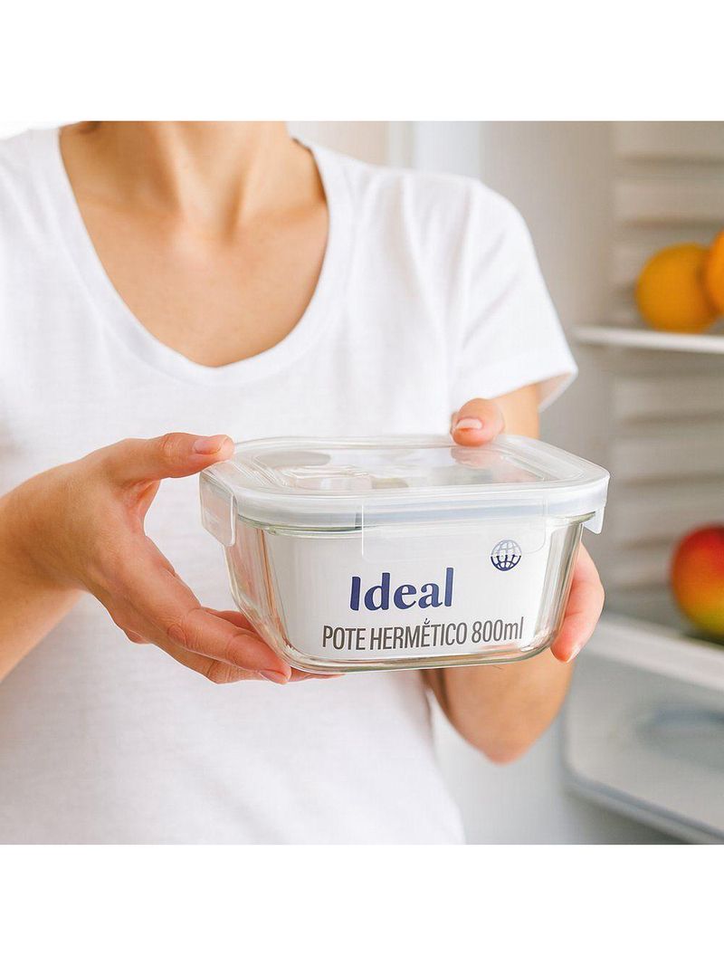 Pote Hermético De Vidro Quadrado 800 Ml Vasilha Com Tampa Mantimentos Marmitex Microondas Freezer