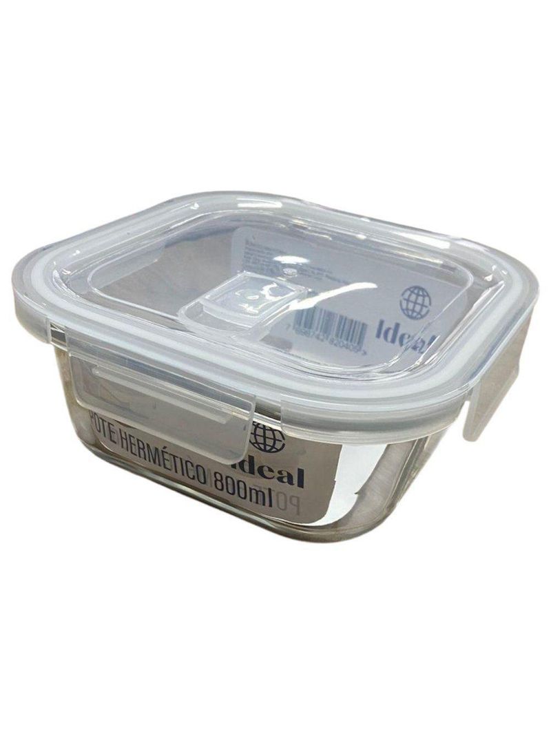 Pote Hermético De Vidro Quadrado 800 Ml Vasilha Com Tampa Mantimentos Marmitex Microondas Freezer