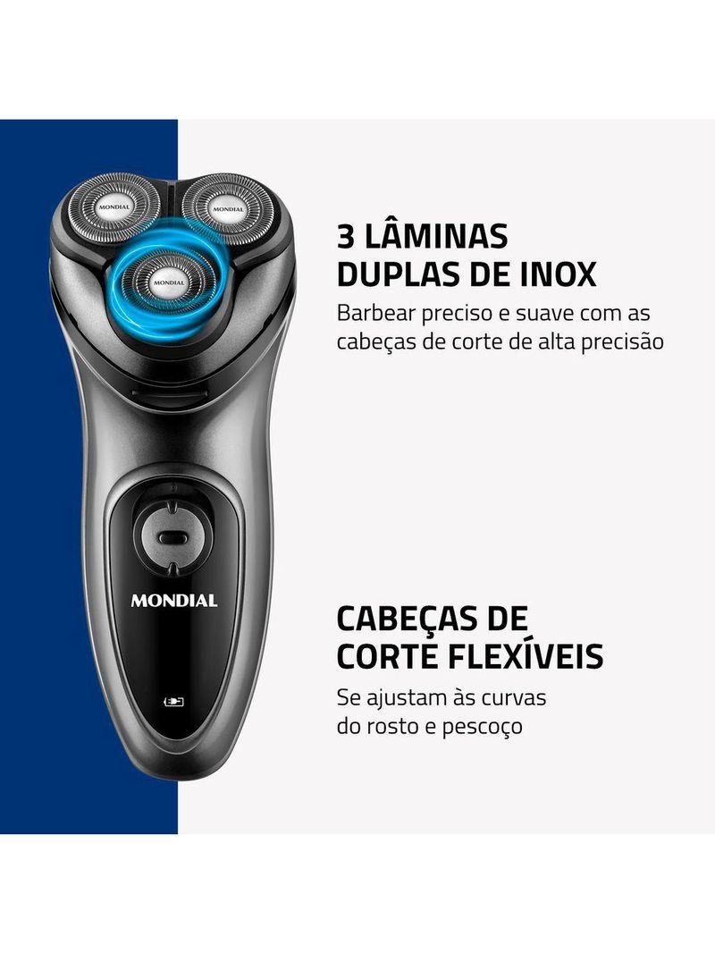 Barbeador Elétrico Mondial Power Shave 3 Lâminas Duplas 5w Be-02 Preto/prata Bivolt