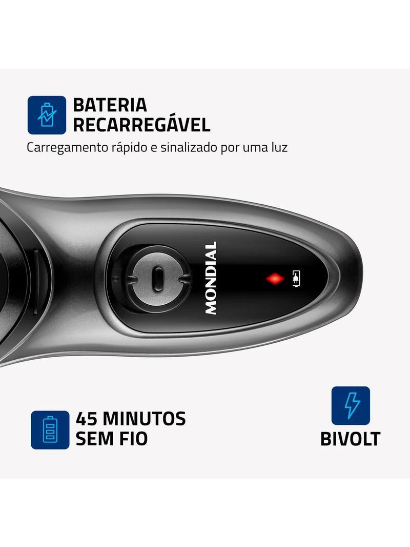 Barbeador Elétrico Mondial Power Shave 3 Lâminas Duplas 5w Be-02 Preto/prata Bivolt