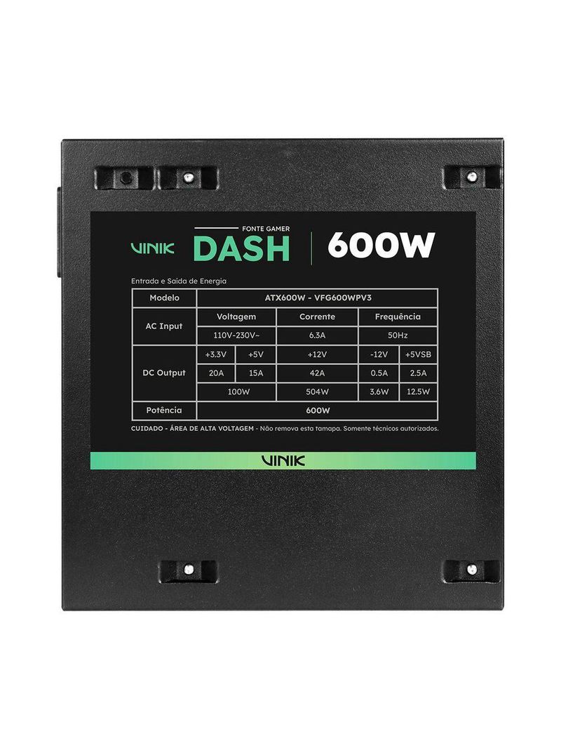 Fonte Gamer Vinik Dash 600w Preto Vfg600wpv3