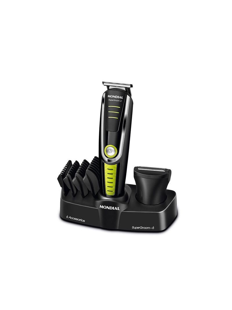Aparador De Pelos Mondial Super Groom Lâminas Em Aço Inox 6w Bg-04 Preto/verde Bivolt