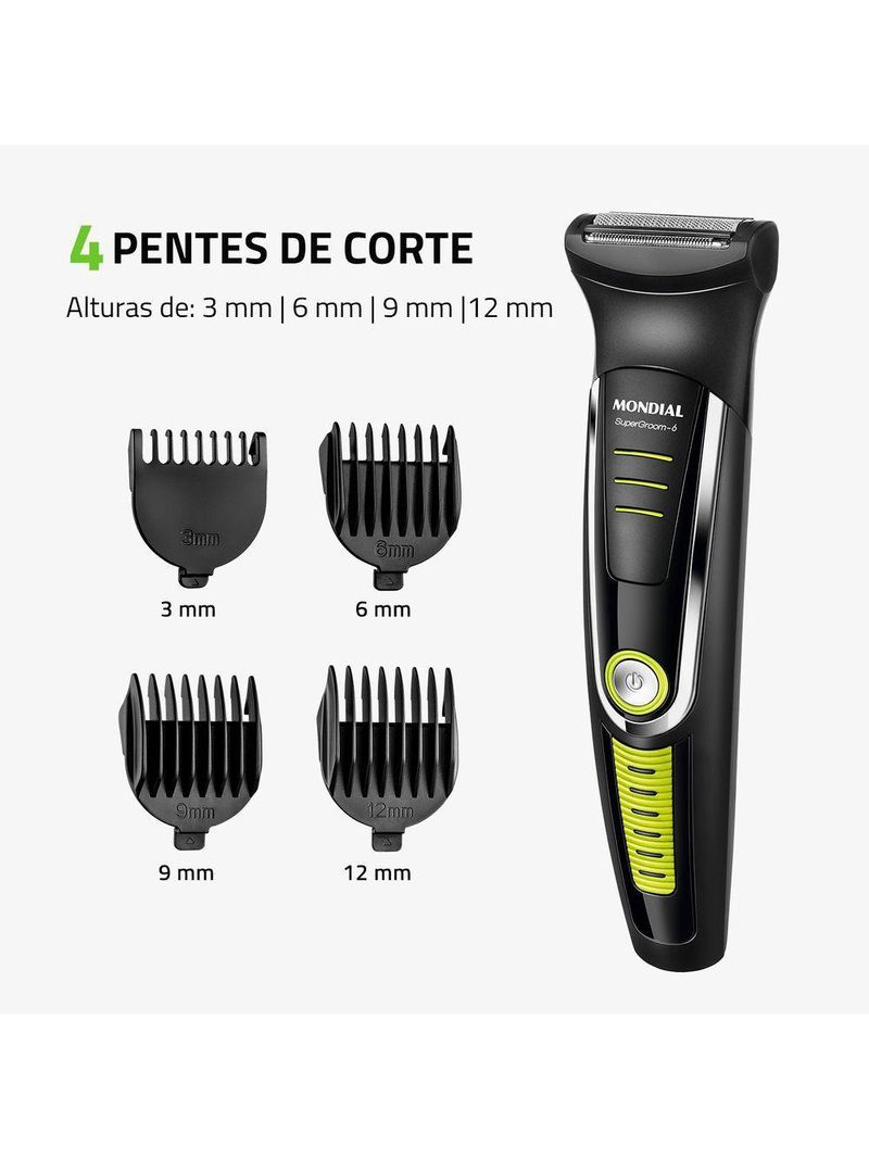 Aparador De Pelos Mondial Super Groom Lâminas Em Aço Inox 6w Bg-04 Preto/verde Bivolt