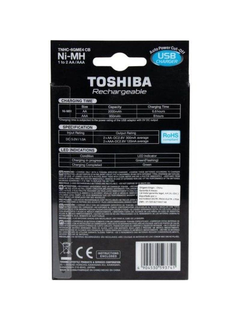 Carregador De Pilha Usb Toshiba 4 Pilhas Aa
