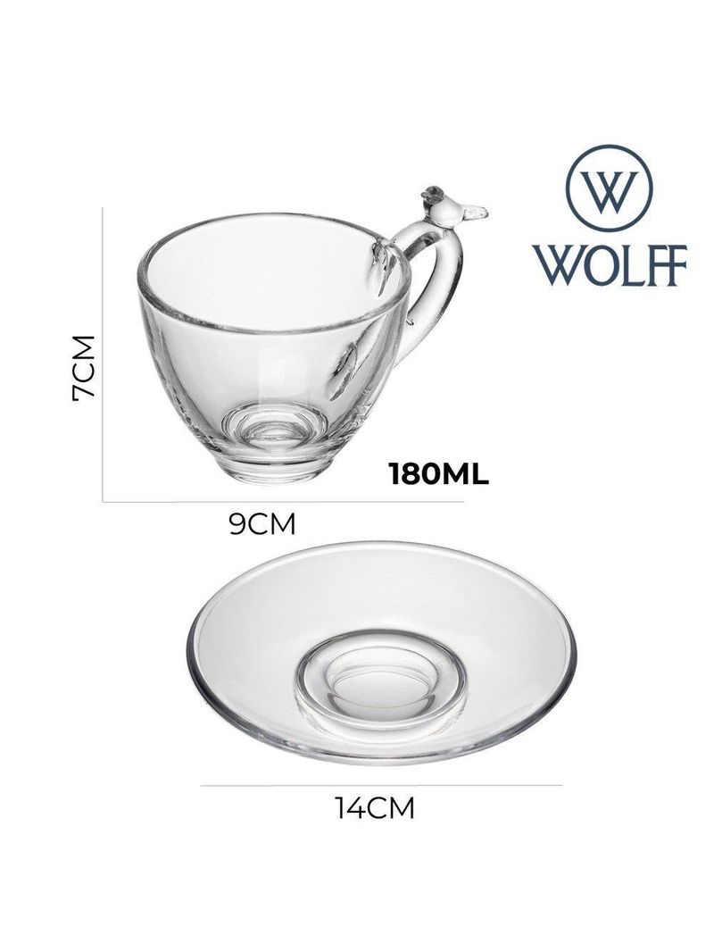 Xícara De Chá De Cristal Ecológico Com Pires Bird 180ml Wolff