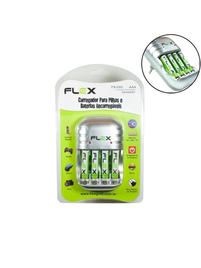 Carregador De Pilhas Aa-aaa-9v Bivolt Flex