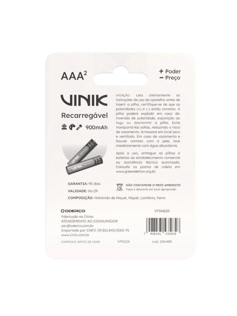 Pilha Recarregável Aaa 900mah C-2